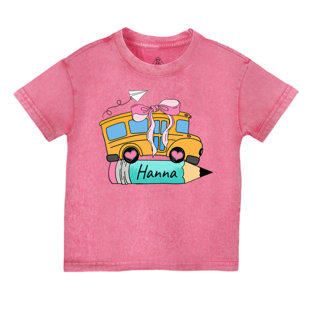 Personalized Bundle School Bus With Name Toddler&Kids Washed Tees