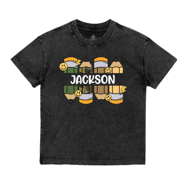 Personalized Pencil Kid Name Toddler&Kids Washed Tees