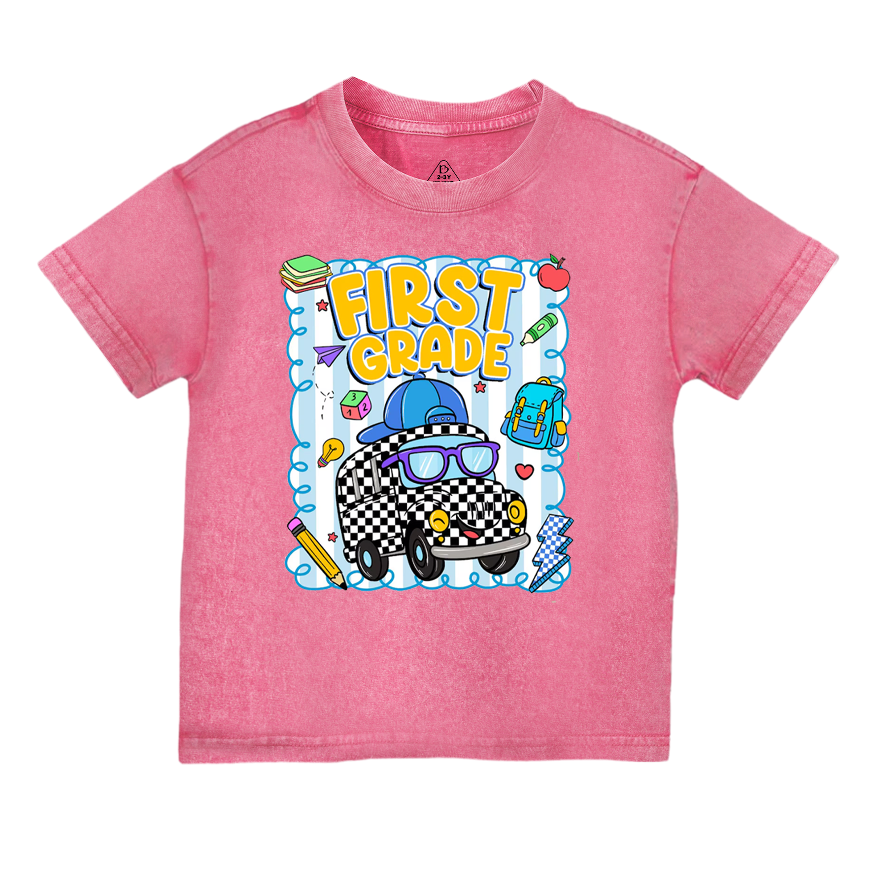 Personalized Toot Toot School Bus Toddler&Kids Washed Tees