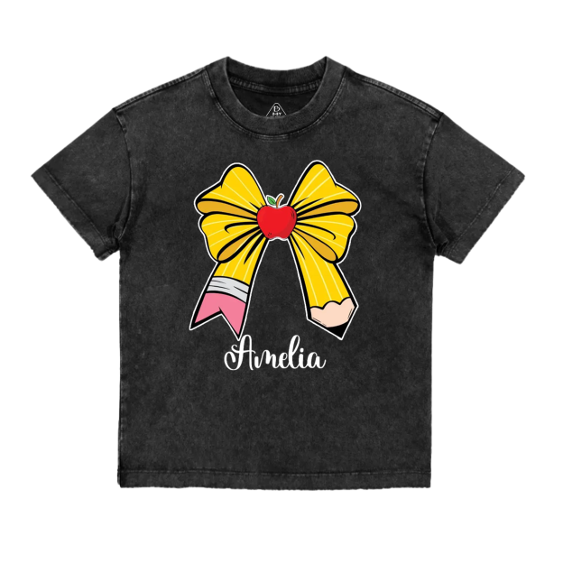 Personalized Bow Name Back To School Toddler&Kids Washed Tees