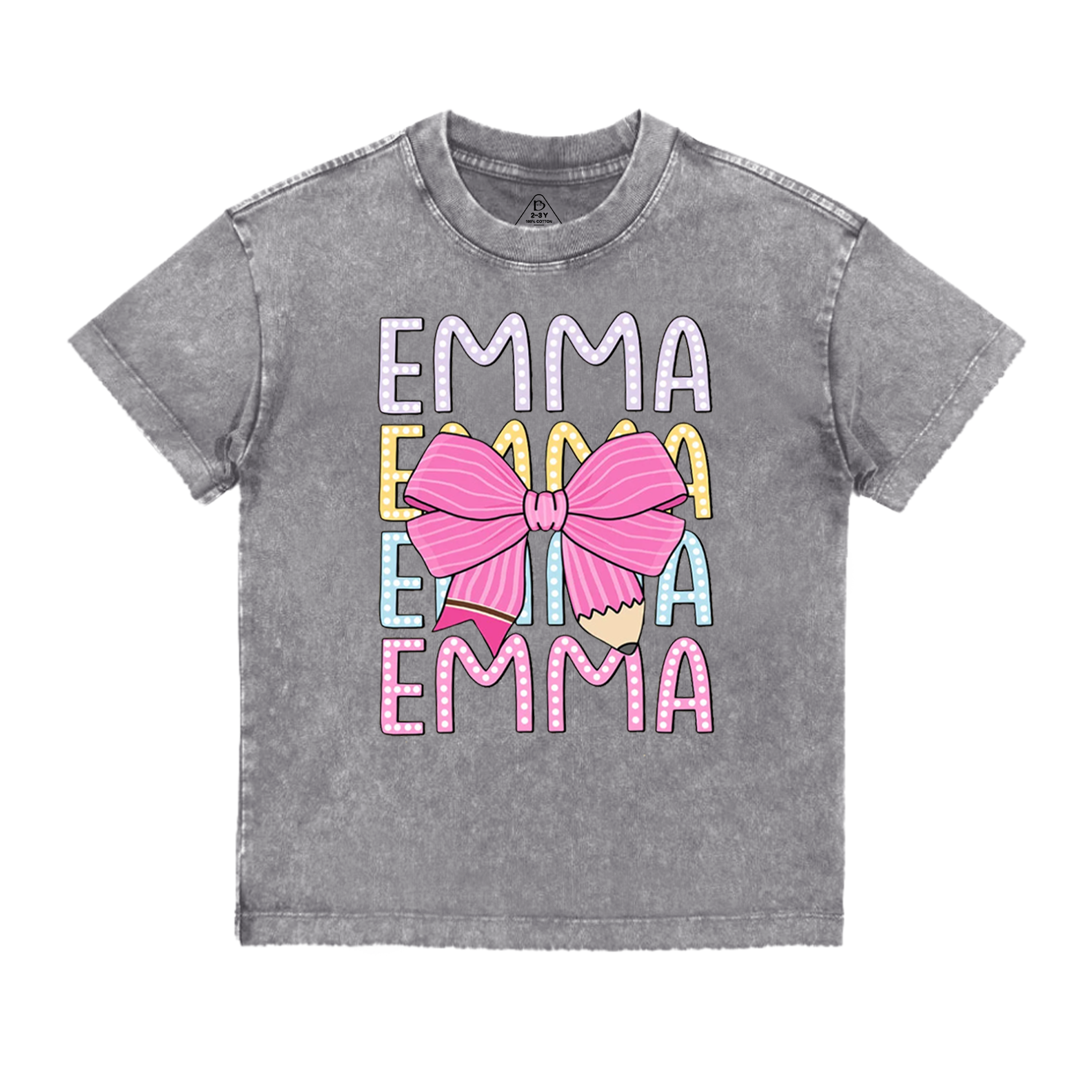 Personalized  Pink Bow Toddler&Kids Washed Tees