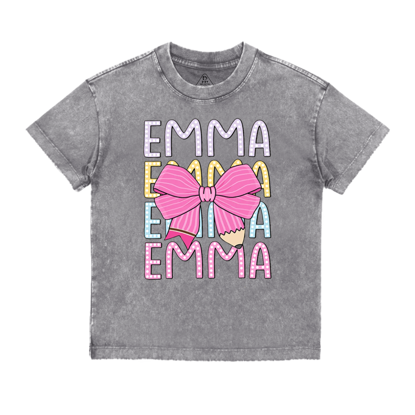 Personalized Pink Bow Toddler&Kids Washed Tees