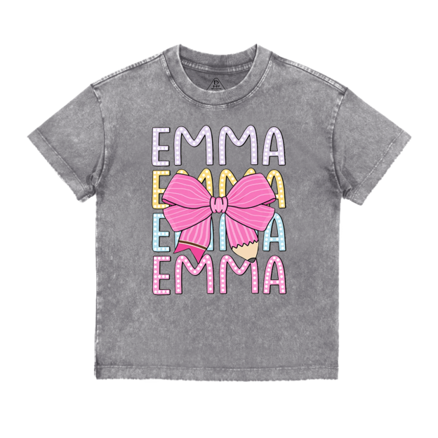 Personalized  Pink Bow Toddler&Kids Washed Tees