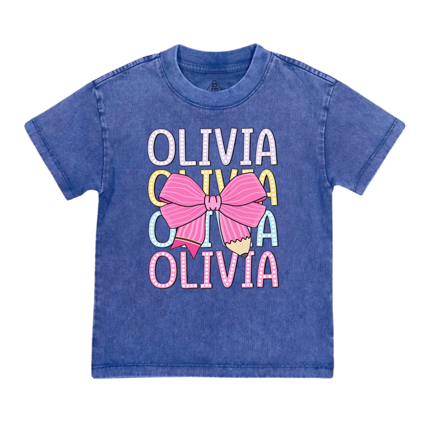 Personalized  Pink Bow Toddler&Kids Washed Tees