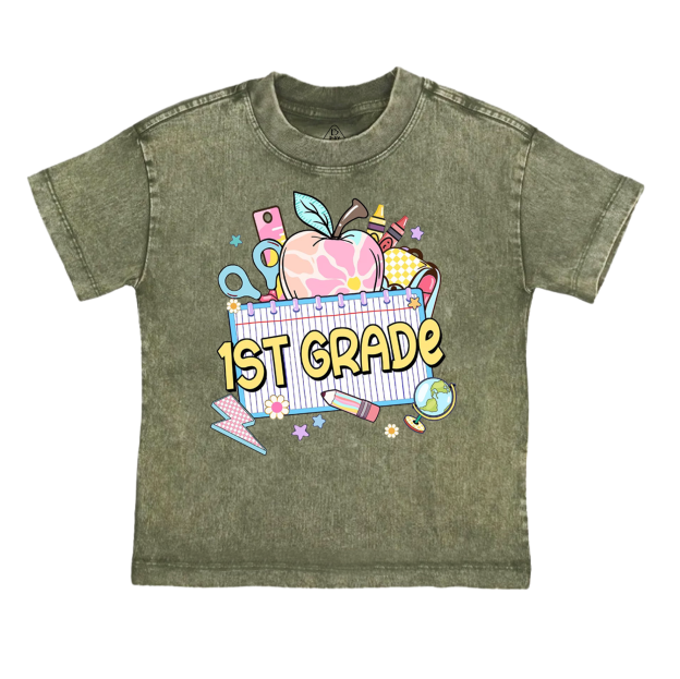 Personalized Pink Apple Back To School Gift Pack Toddler&Kids Washed Tees