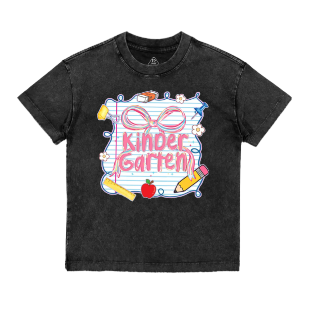 Personalized Preppy Pink Bow Toddler&Kids Washed Tees