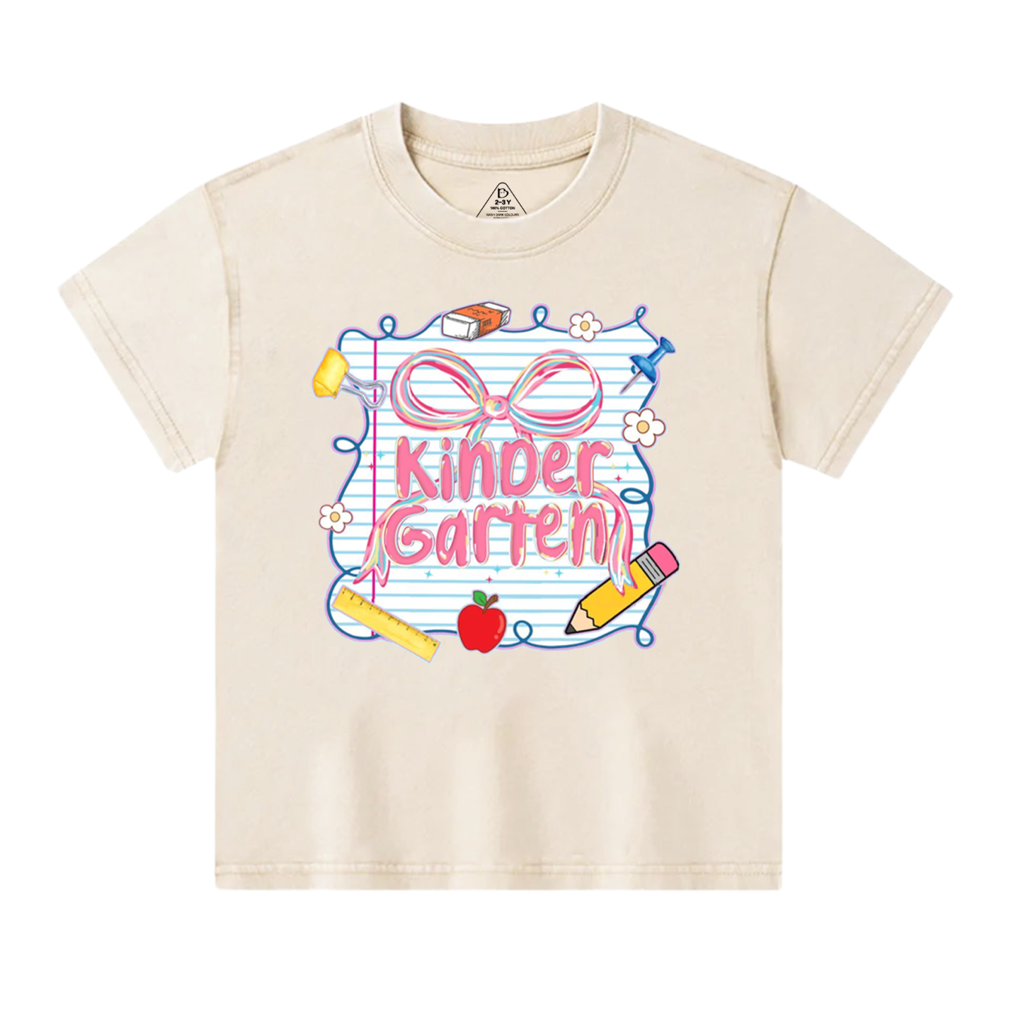 Personalized Preppy Pink Bow Toddler&Kids Washed Tees