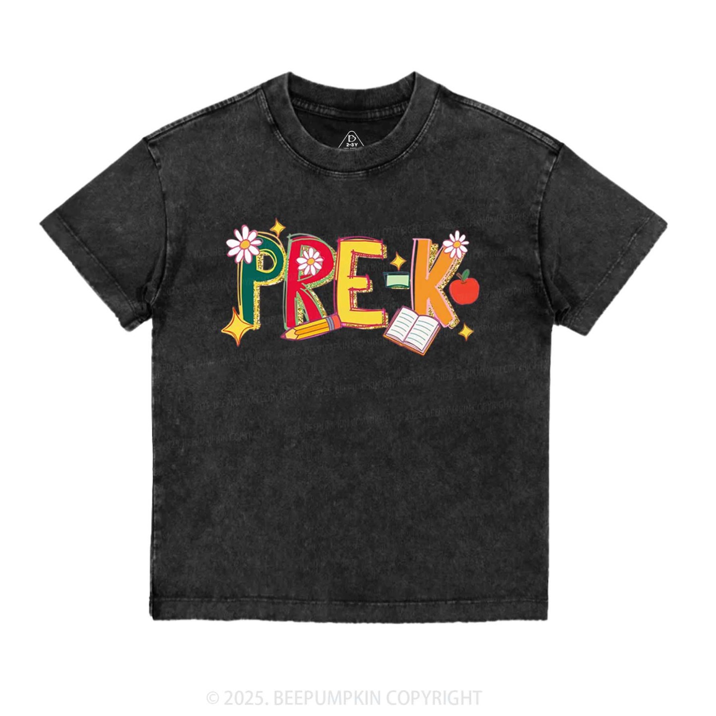 Personalized Girly Floral Kindergarten Neon School Toddler&Kids Washed Tees