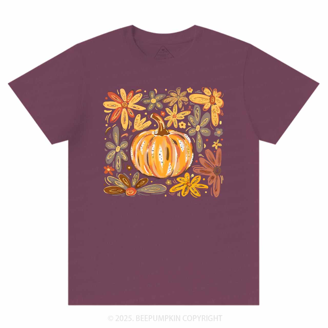 Glitter Boho Fall Floral Pumpkin T-Shirts Beepumpkin 