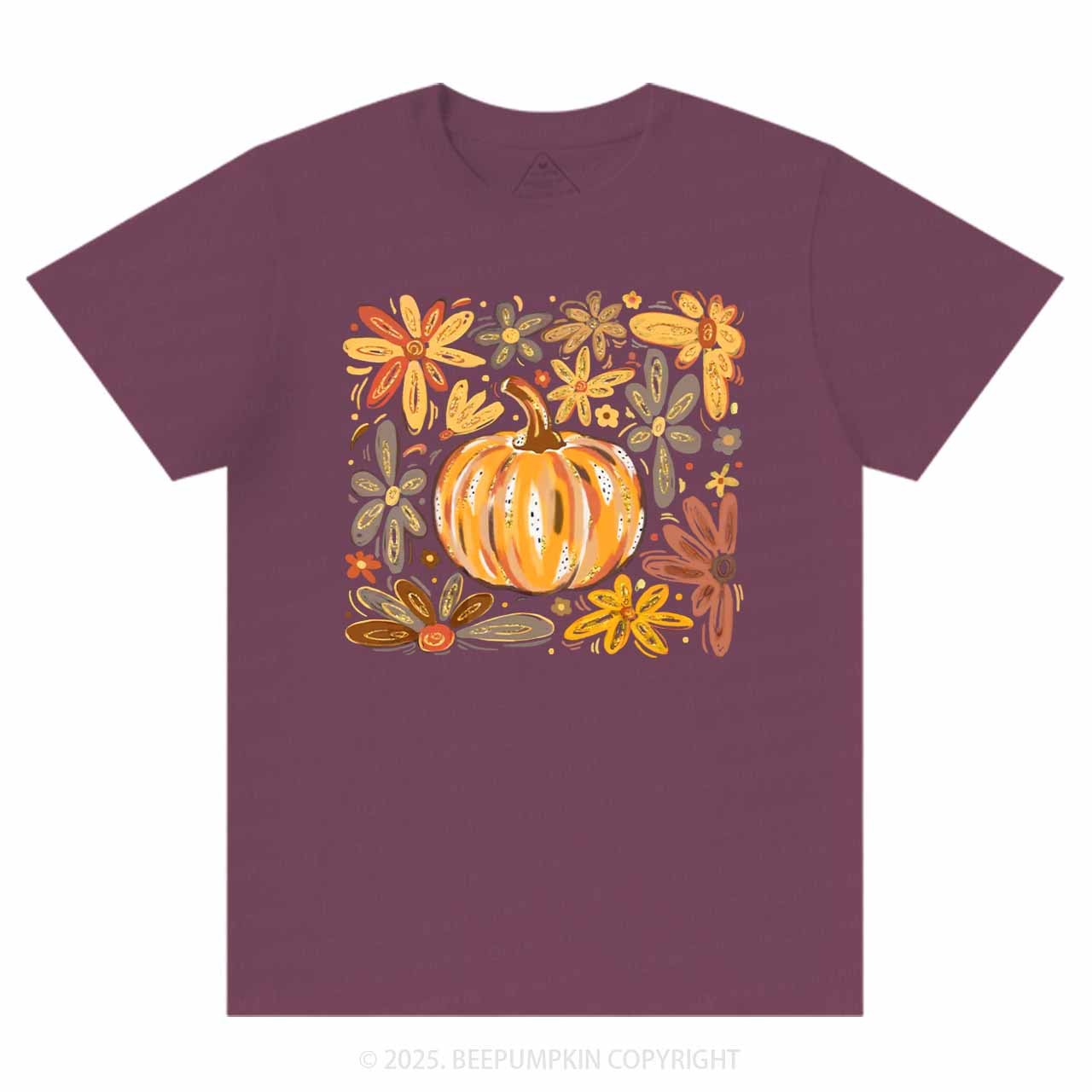 Glitter Boho Fall Floral Pumpkin T-Shirts Beepumpkin 