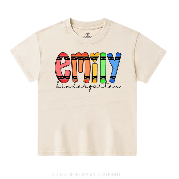 Personalized Colored Crayon Name Toddler&Kids Washed Tees