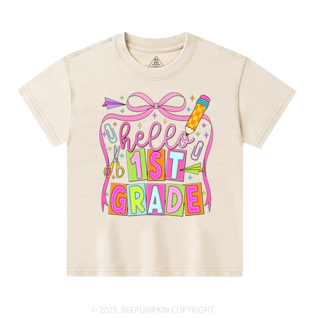 Hello 1st Grade Toddler&Kids Washed Tees