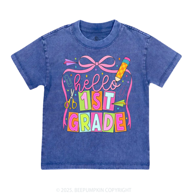 Hello 1st Grade Toddler&Kids Washed Tees