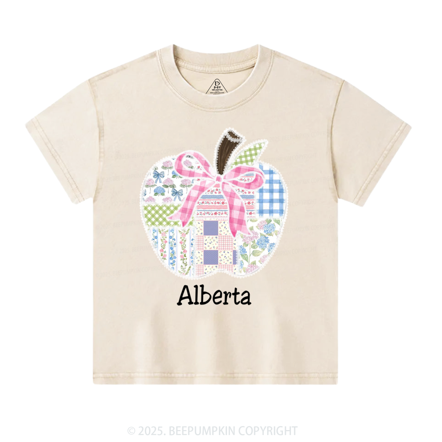 Personalized Lace Apple Name Toddler&Kids Washed Tees