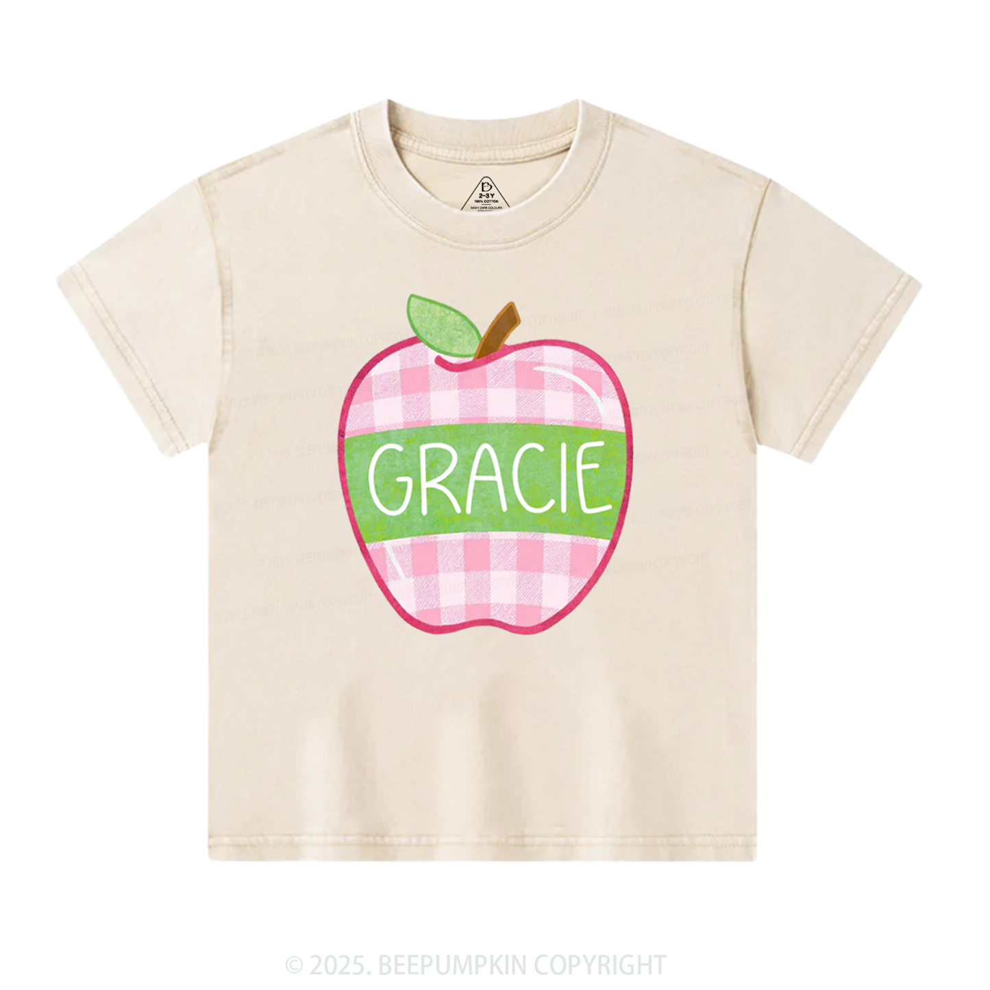 Personalized Plaid Apple Series Toddler&Kids Washed Tees