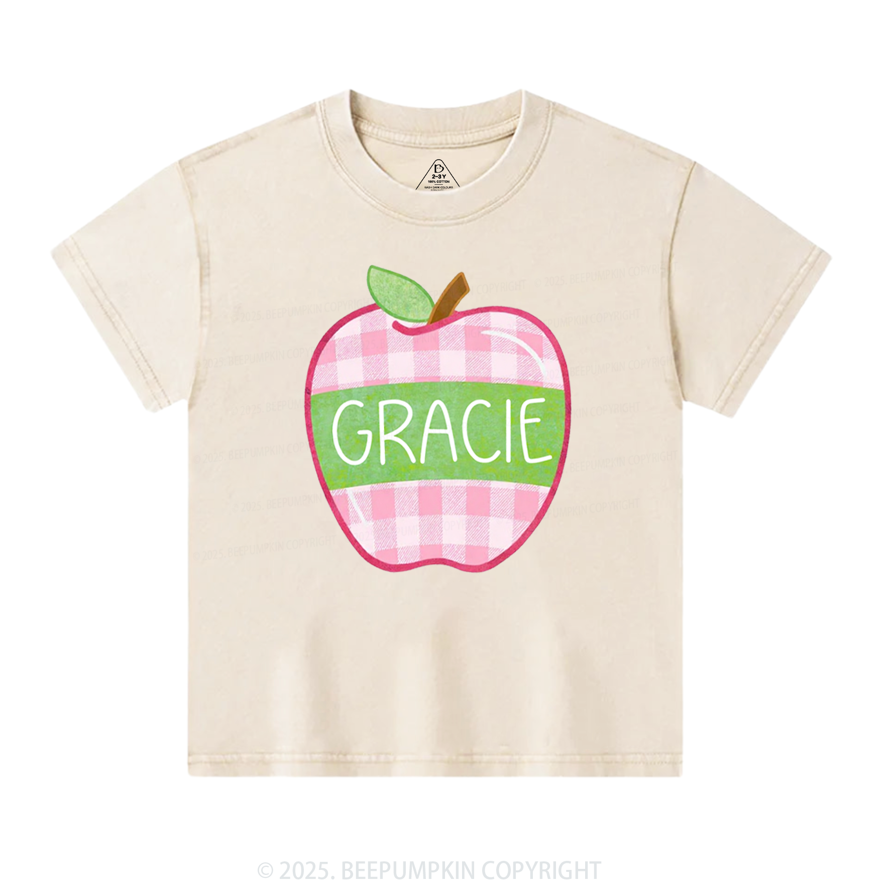 Personalized Plaid Apple Series Toddler&Kids Washed Tees