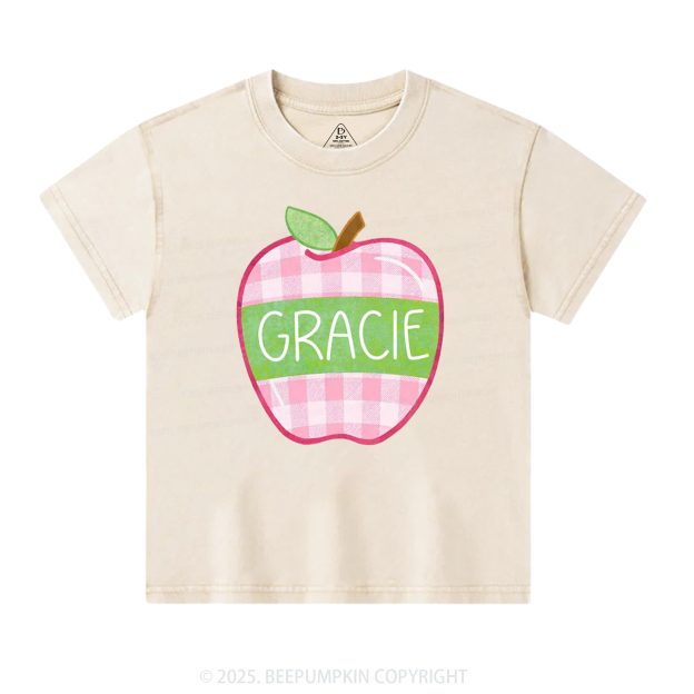 Personalized Plaid Apple Series Toddler&Kids Washed Tees