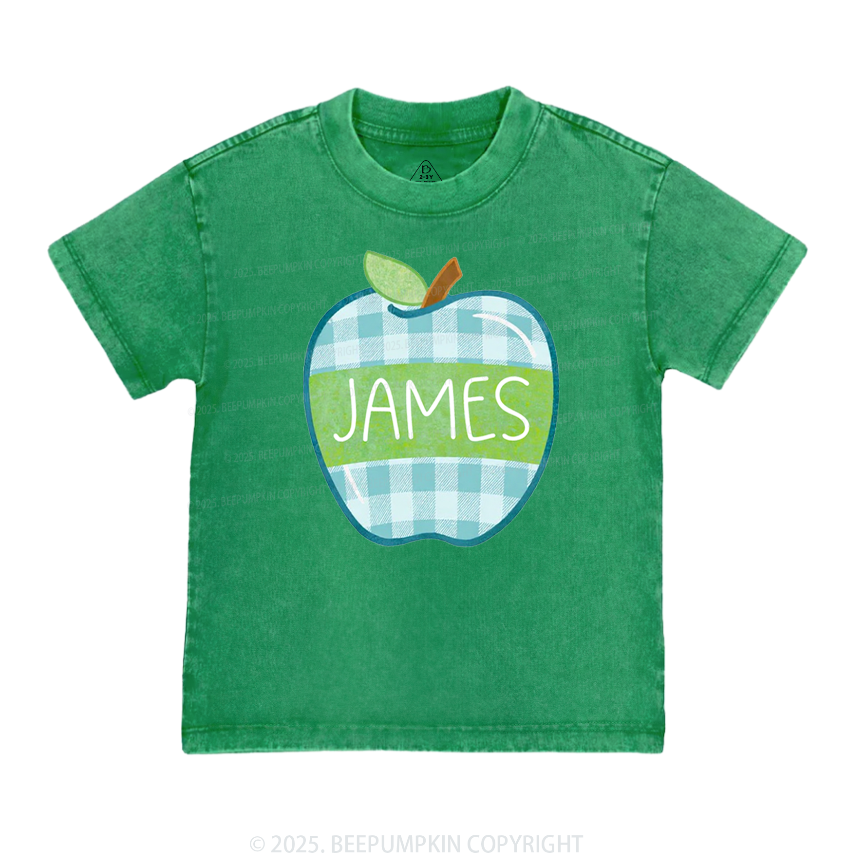 Personalized Plaid Apple Series Toddler&Kids Washed Tees