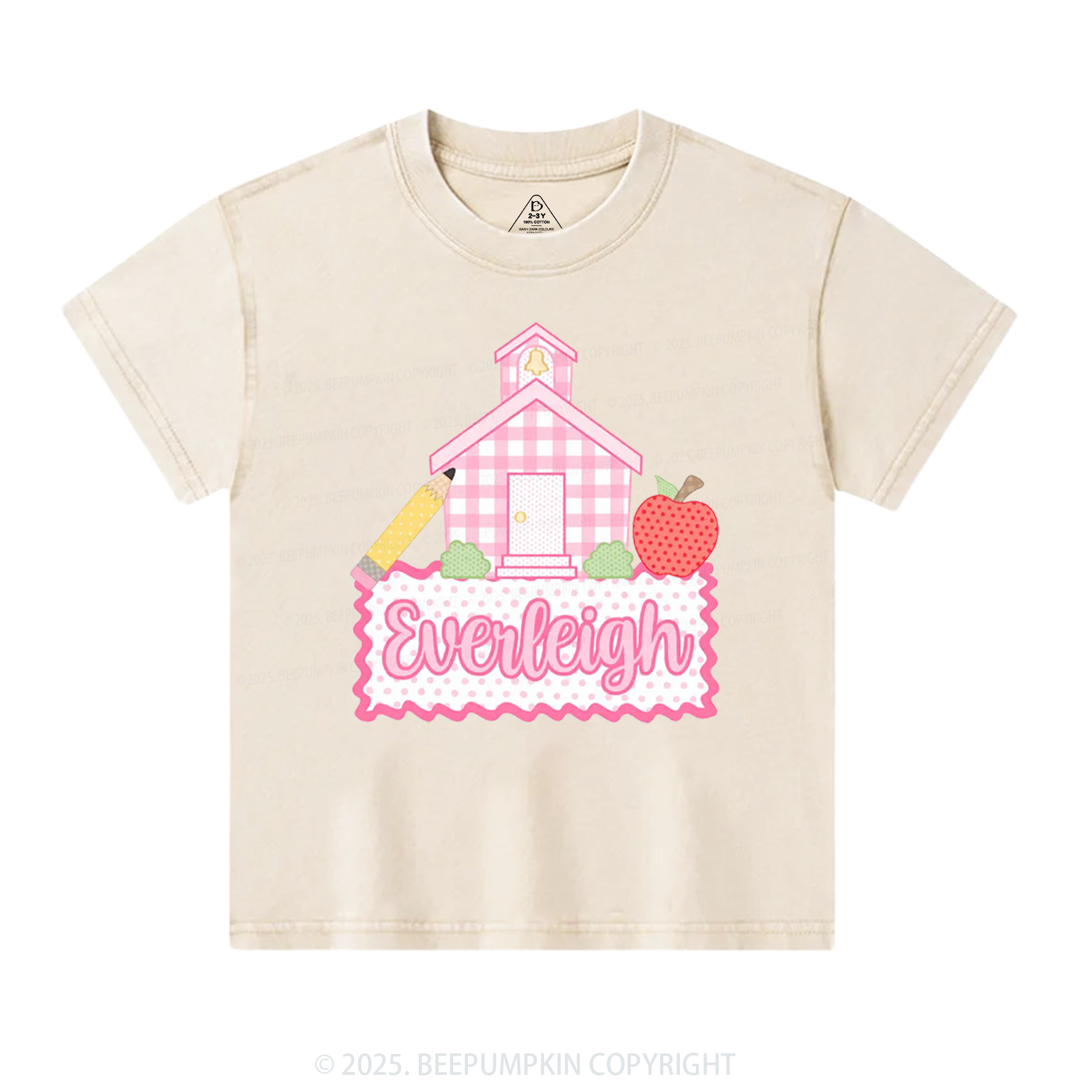 Personalized Pink Schoolhouse Toddler&Kids Washed Tees