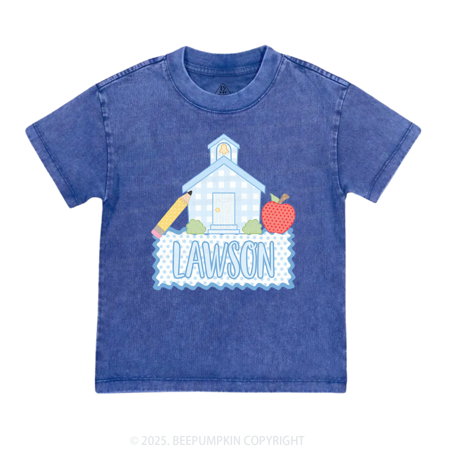 Personalized Blue Schoolhouse Toddler&Kids Washed Tees