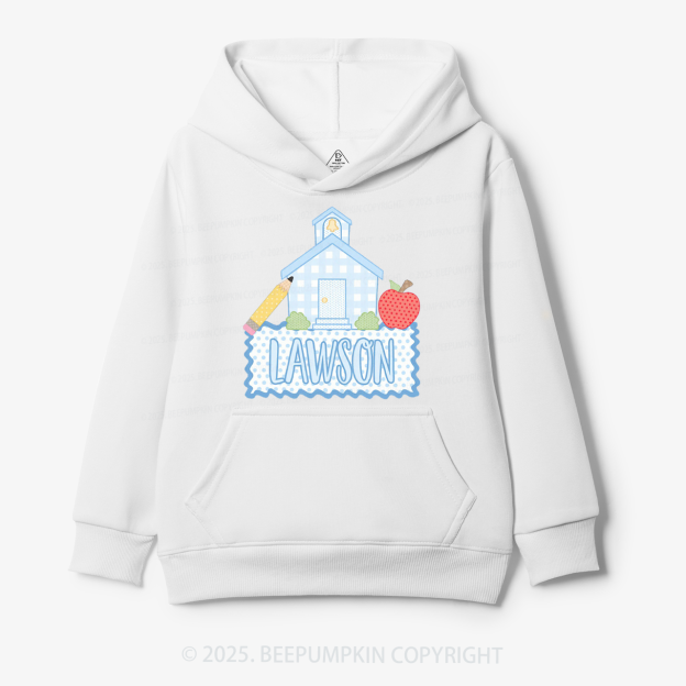 Personalized Blue Schoolhouse Kid's Hoodies Beepumpkin