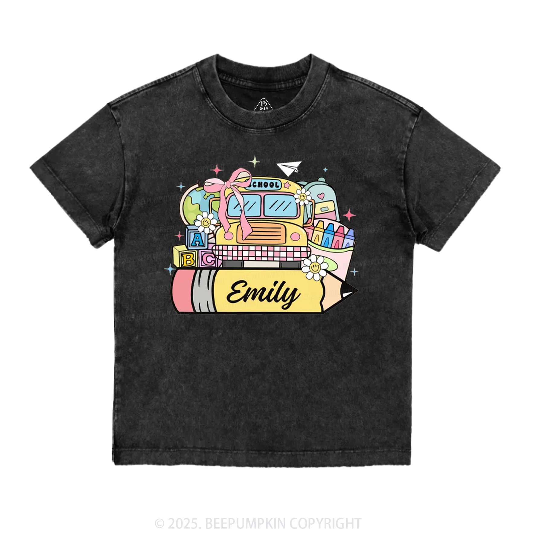 Personalized Kid Name School Bus Toddler&Kids Washed Tees