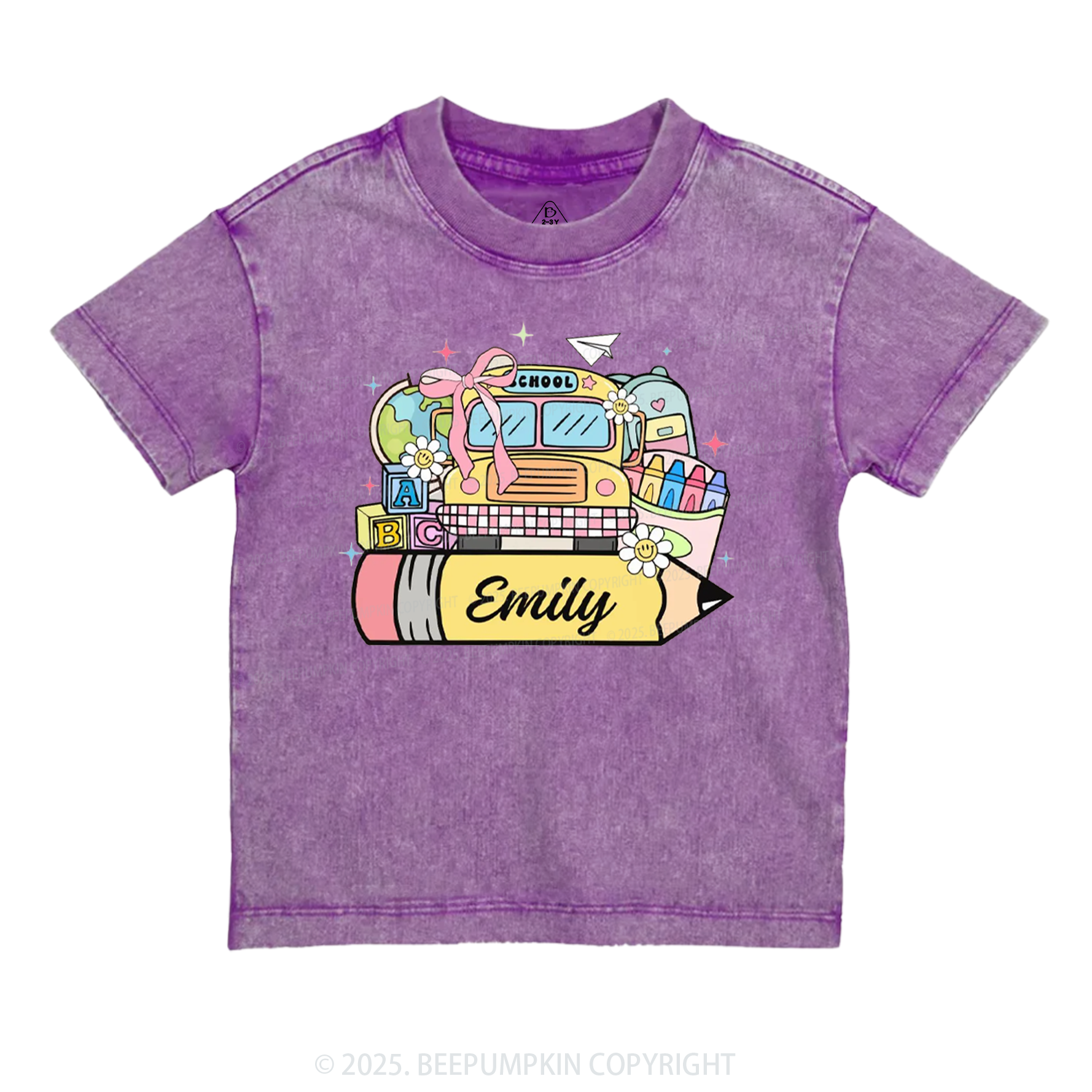 Personalized Kid Name School Bus Toddler&Kids Washed Tees