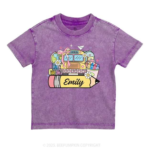 Personalized Kid Name School Bus Toddler&Kids Washed Tees
