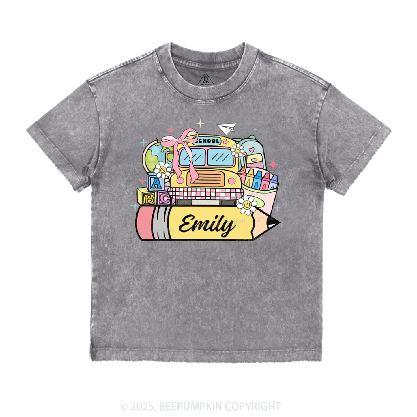 Personalized Kid Name School Bus Toddler&Kids Washed Tees