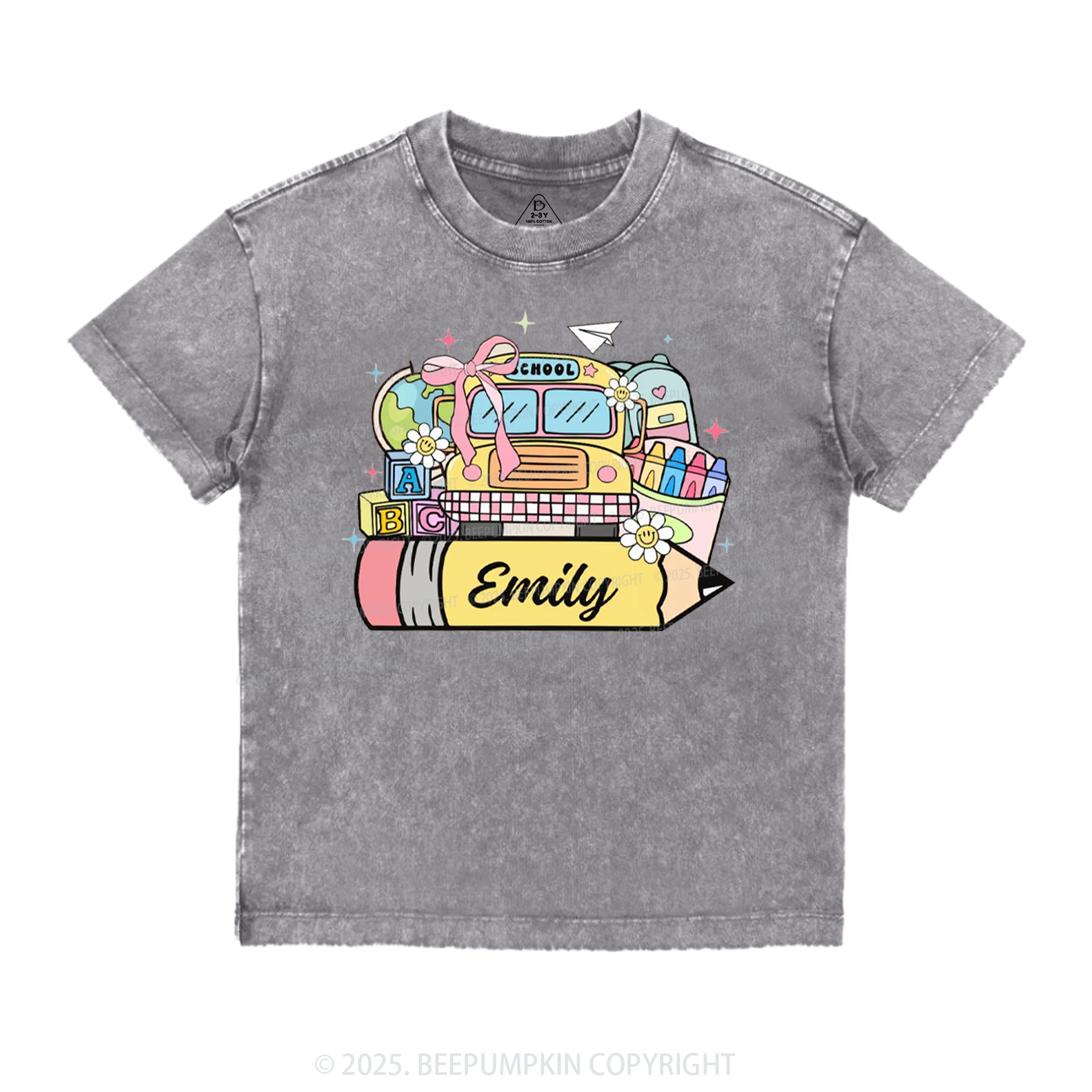 Personalized Kid Name School Bus Toddler&Kids Washed Tees