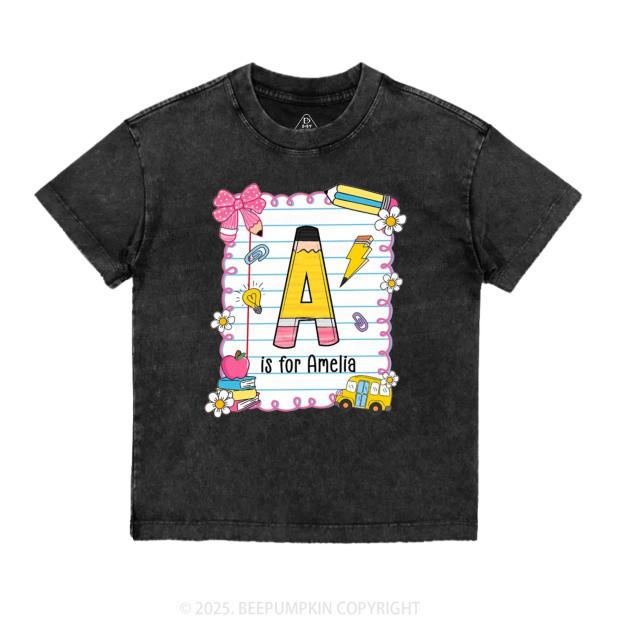 Personalized Alphabet Pencil Name Toddler&Kids Washed Tees