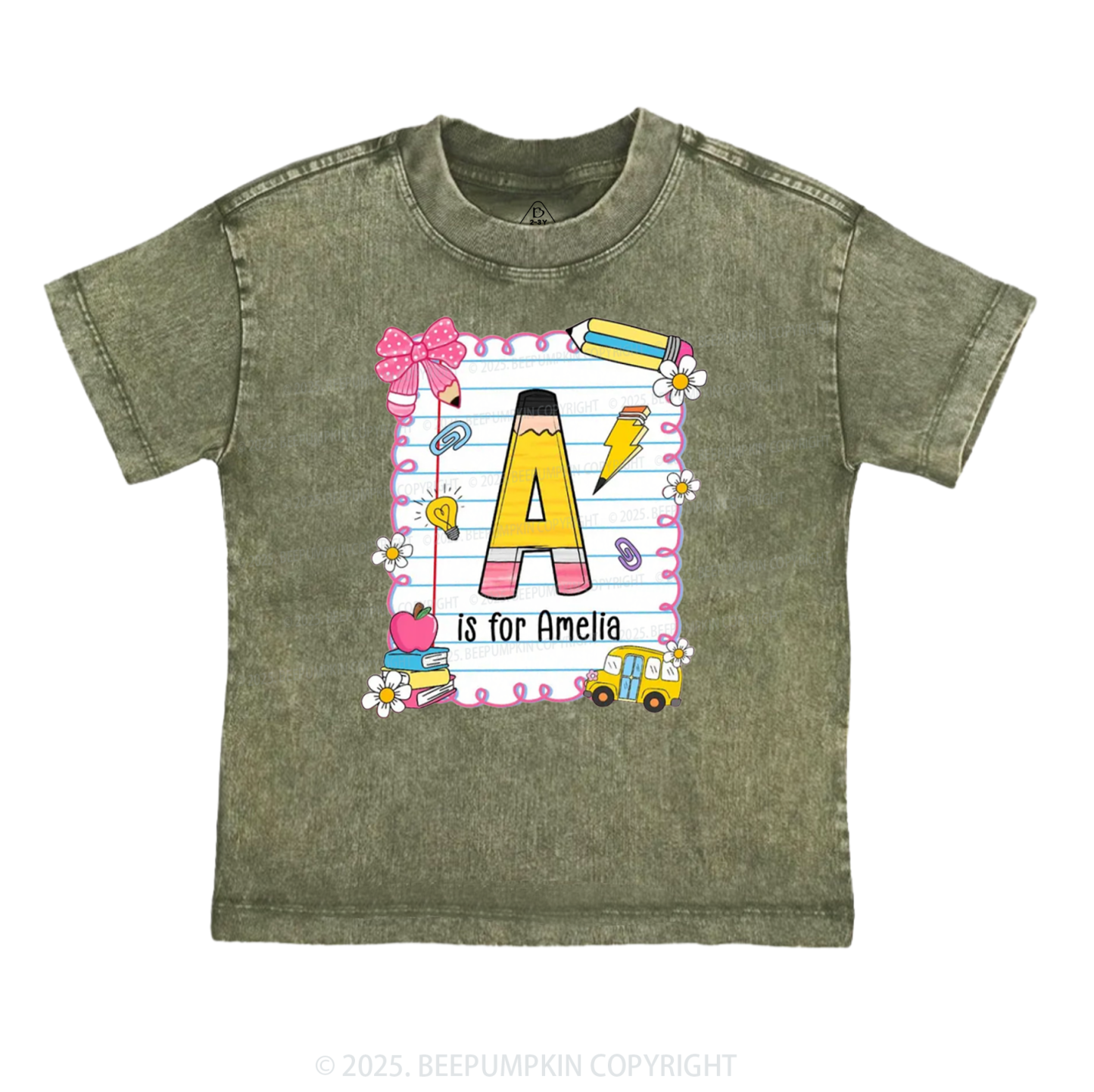 Personalized Alphabet Pencil Name Toddler&Kids Washed Tees