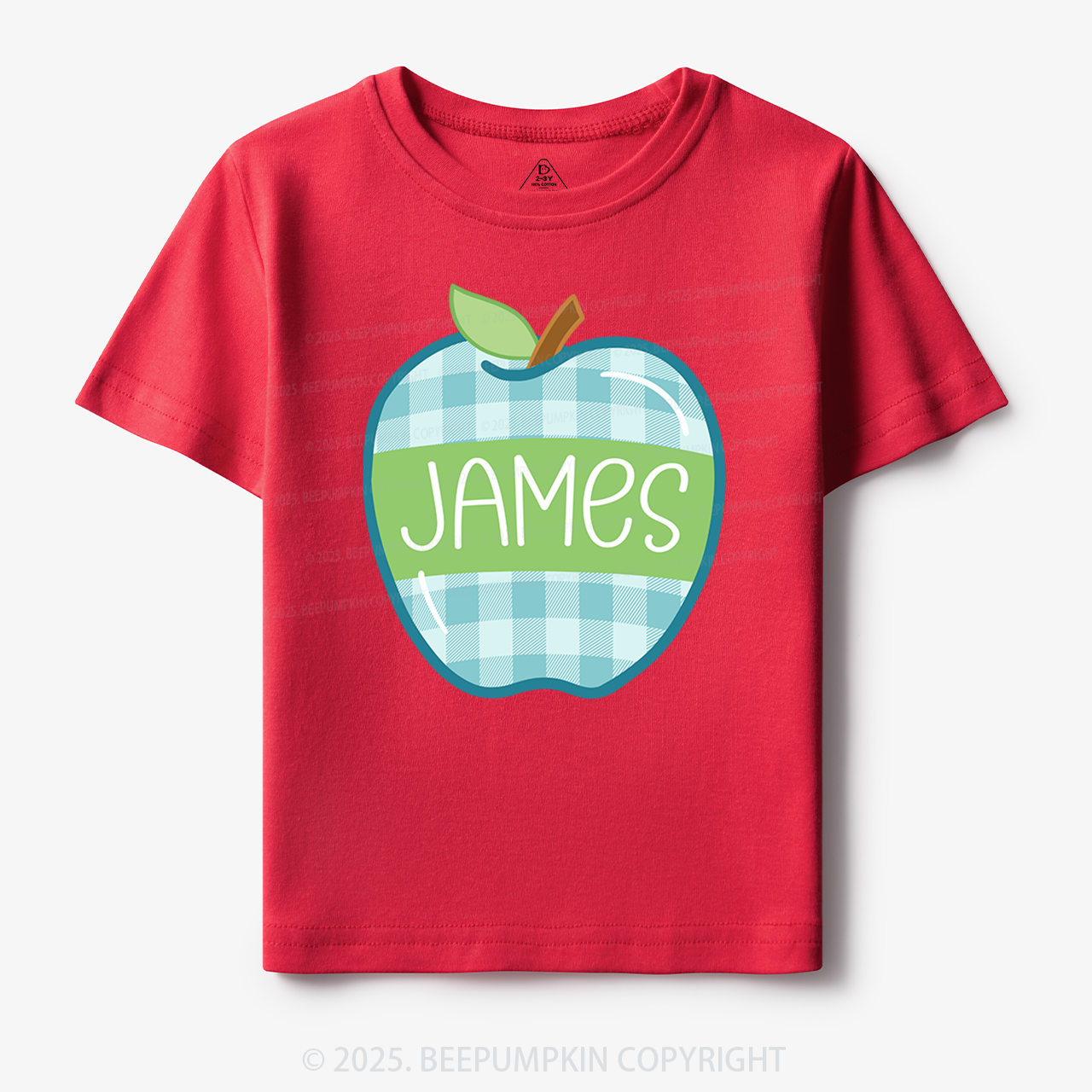 Personalized Plaid Apple Series Toddler&Kid's Tees Beepumpkin