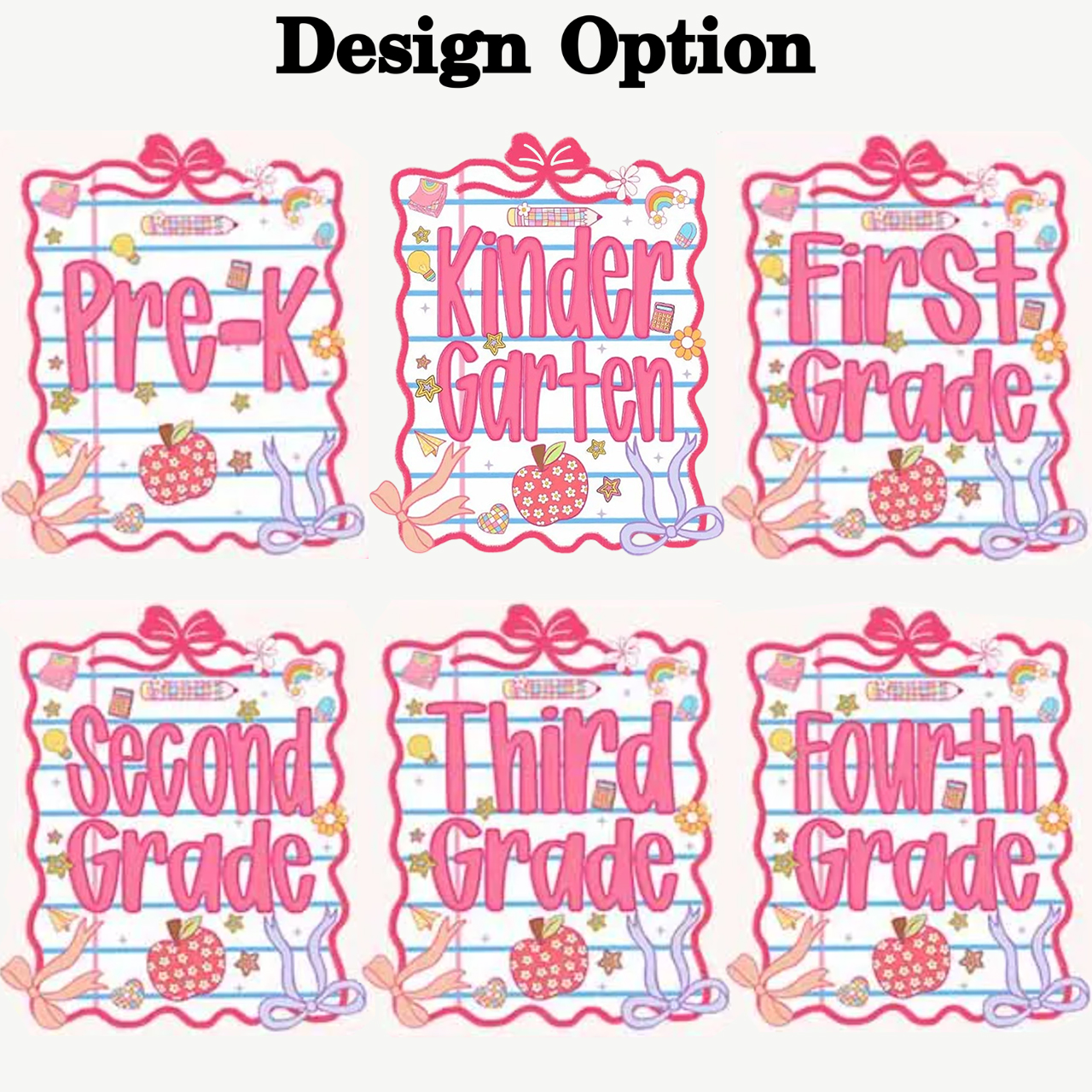 Personalized Pink Bow Grade Toddler&Kids Washed Tees