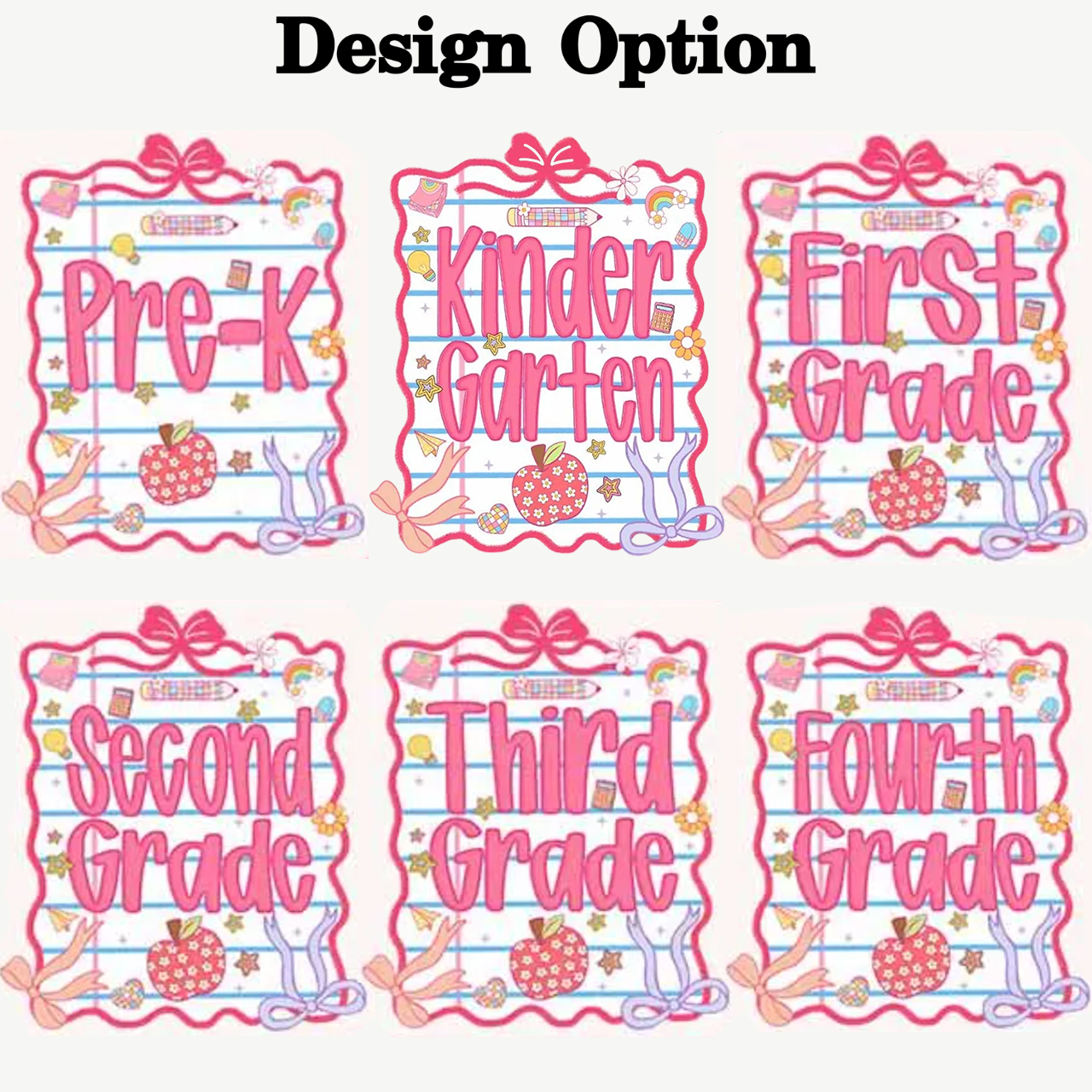 Personalized Pink Bow Grade Toddler&Kids Washed Tees