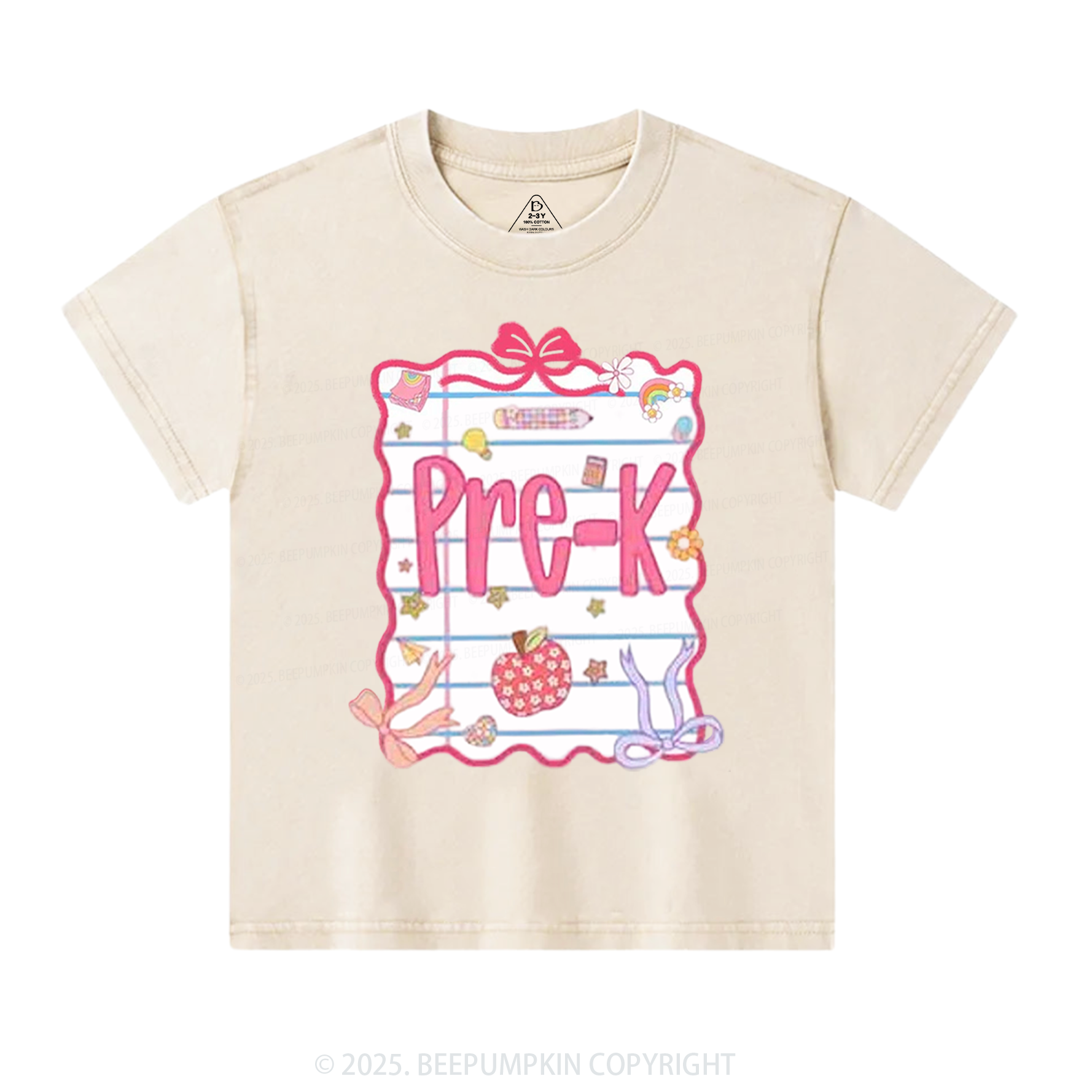 Personalized Pink Bow Grade Toddler&Kids Washed Tees