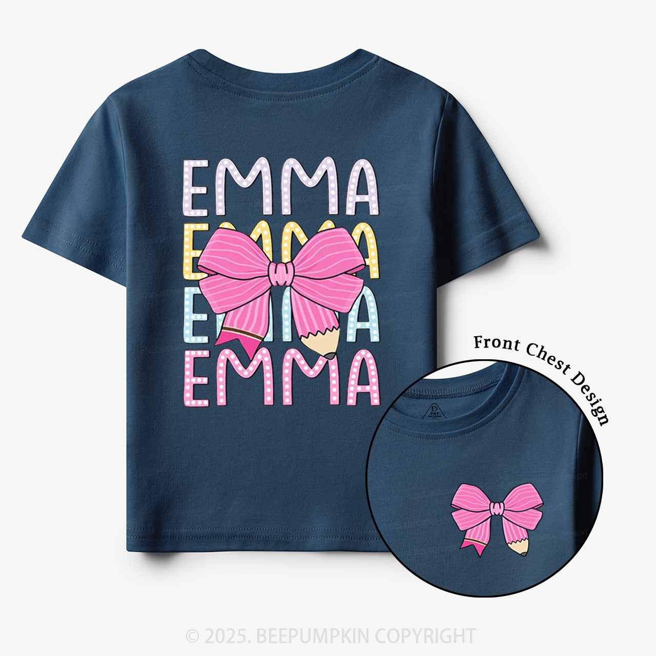 Personalized Pink Bow Toddler&Kid's Tees Beepumpkin