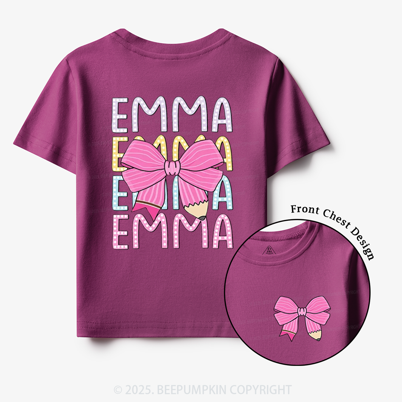 Personalized Pink Bow Toddler&Kid's Tees Beepumpkin