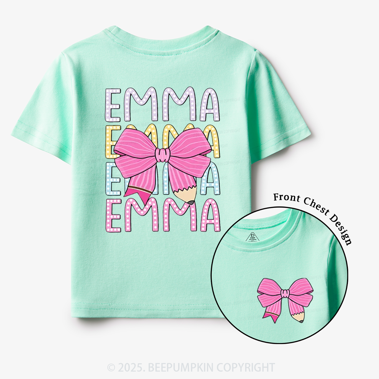 Personalized Pink Bow Toddler&Kid's Tees Beepumpkin