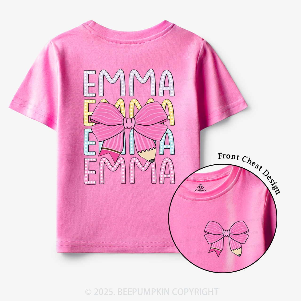 Personalized Pink Bow Toddler&Kid's Tees Beepumpkin
