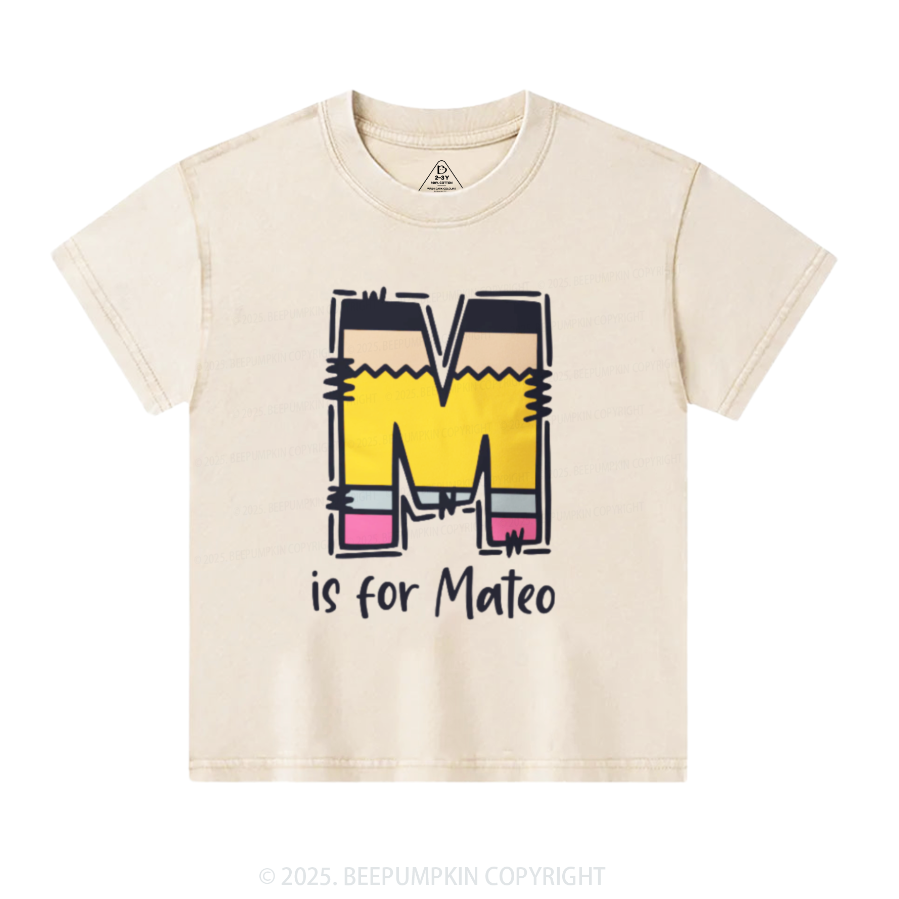Personalized Pencil Letter Toddler&Kids Washed Tees