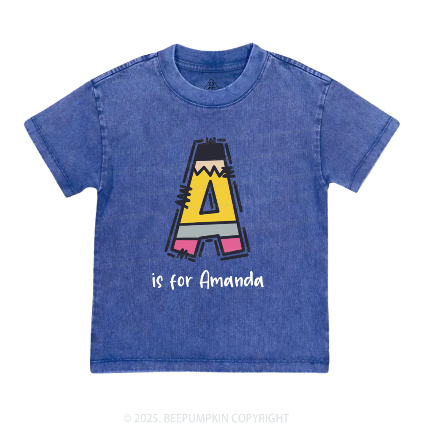 Personalized Pencil Letter Toddler&Kids Washed Tees