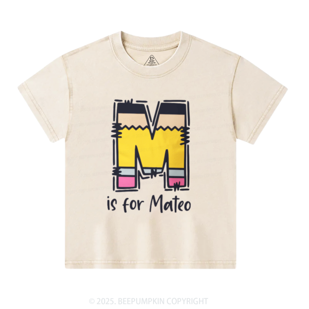 Personalized Pencil Letter Toddler&Kids Washed Tees