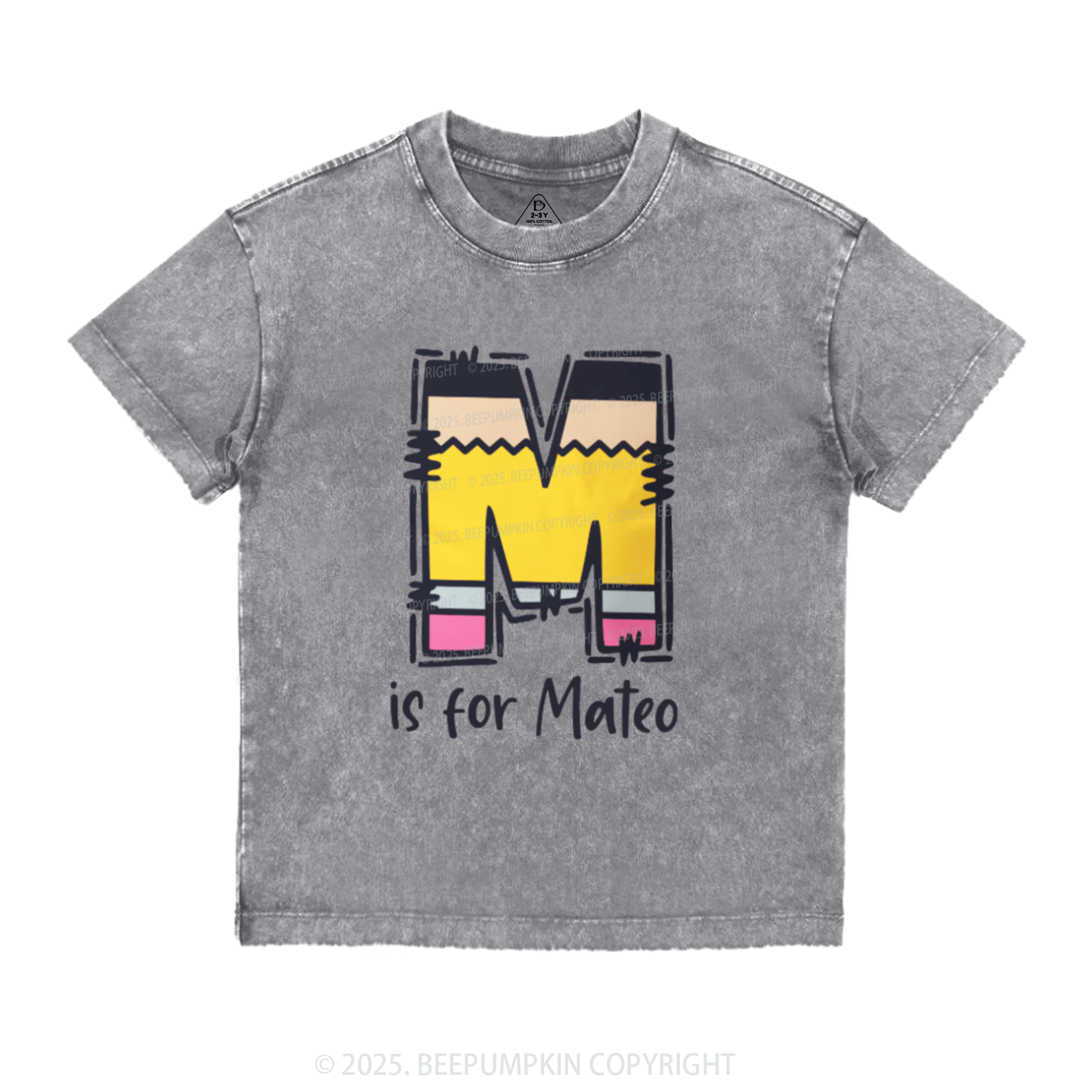 Personalized Pencil Letter Toddler&Kids Washed Tees