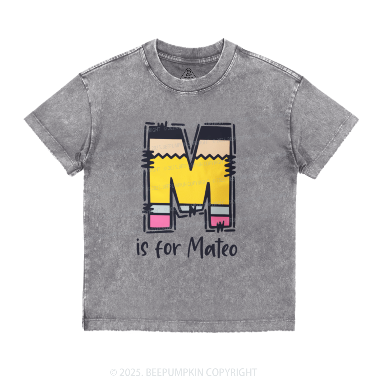 Personalized Pencil Letter Toddler&Kids Washed Tees