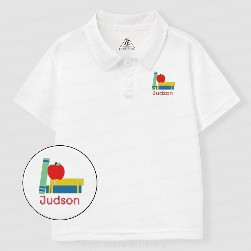 Embroidery Personalized Apple Book Toddler&Kid's Polo Shirt Beepumpkin