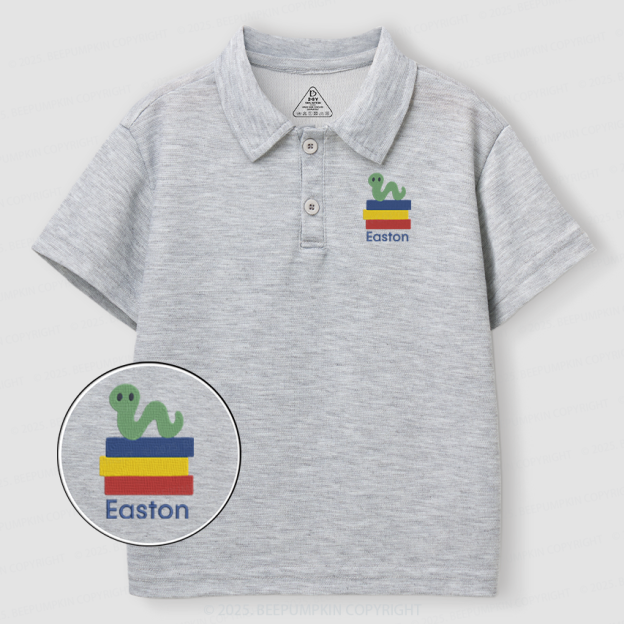 Embroidery Personalized Caterpillar Book Toddler&Kid's Polo Shirt Beepumpkin