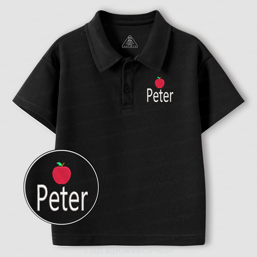 Personalized Embroidered Red Apple Name Toddler&Kid's Polo Shirt Beepumpkin