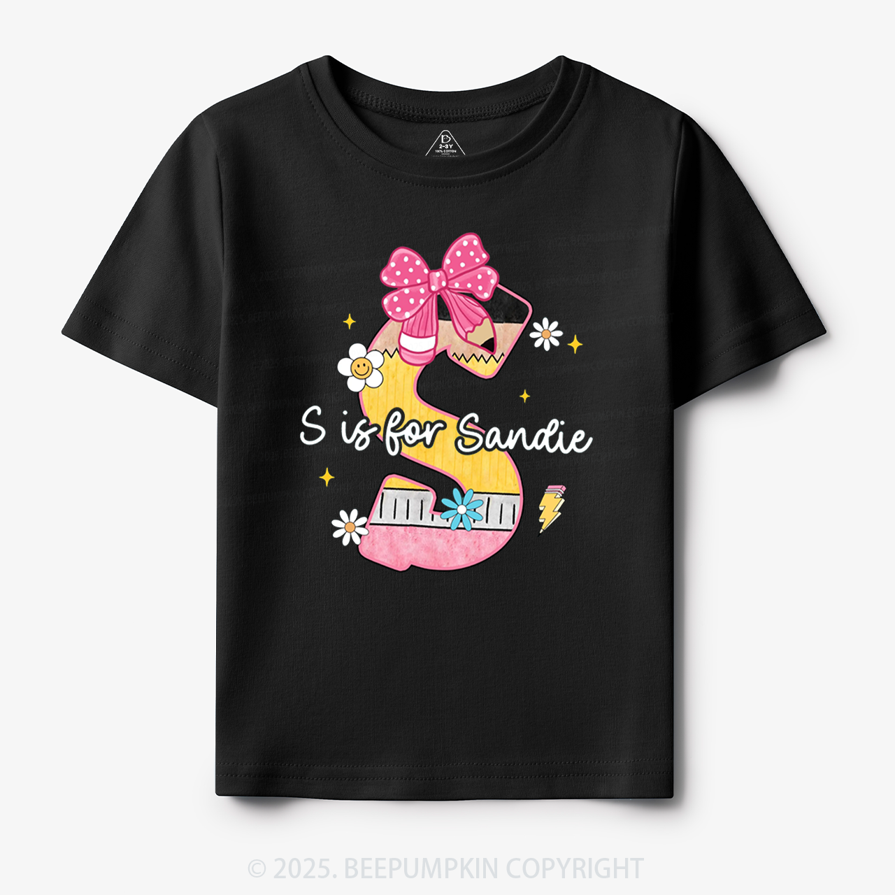Personalized Pencil Bow Name Toddler&Kid's Tees Beepumpkin