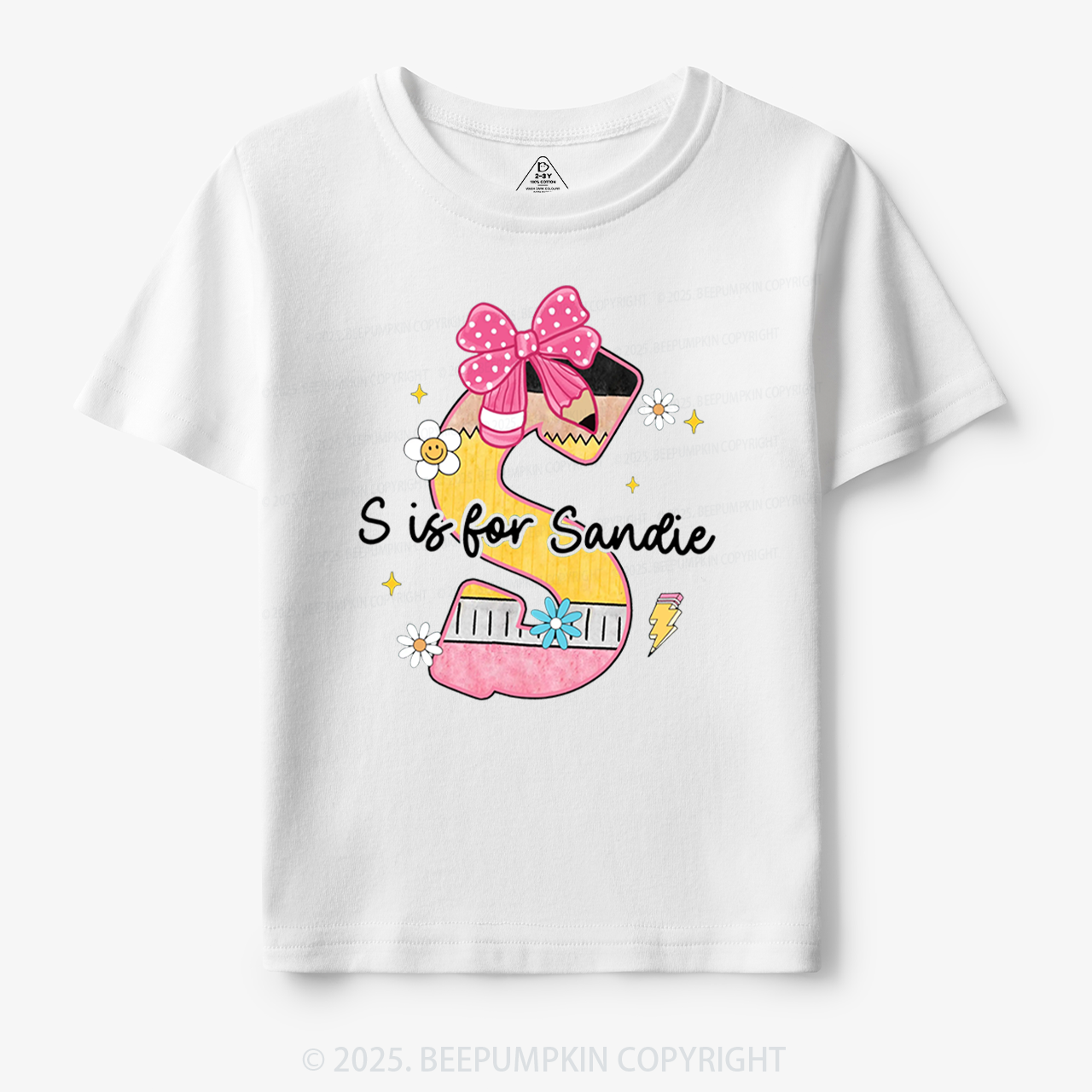 Personalized Pencil Bow Name Toddler&Kid's Tees Beepumpkin